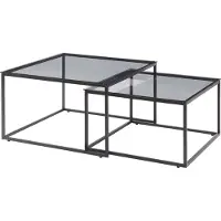 En.casa Table basse set de 2 'Tromlaslo' structure métallique carrée verre fumé, gris