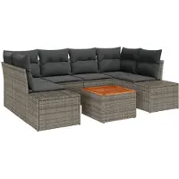 vidaXL Ensemble de canapé de jardin , 7 pièces, gris, en résine tressée