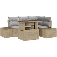 vidaXL Ensemble de canapés de jardin avec coussins, 5 pièces, beige et gris clair, en polyrotin