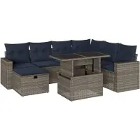 vidaXL Ensemble de 8 canapés de jardin avec coussins, gris, polyrattan