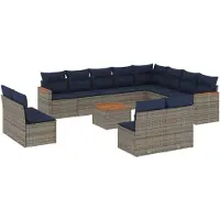 vidaXL Ensemble de 13 canapés de jardin avec coussins, gris, polyrattan