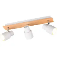TRIO Plafonnier 3 lumières Pierre blanc avec du bois