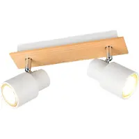 TRIO Plafonnier 2 lumières Pierre blanc avec du bois
