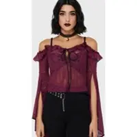 Killstar T-shirt manches longues Gothic de - Haut Bardot en dentelle Belladonna – Breathless Lace - L - XL - pour Femme - lilas - Taille L