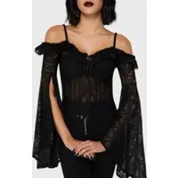 Killstar T-shirt manches longues Gothic de - Haut Bardot en dentelle Belladonna – Breathless Lace - S - XXL - pour Femme - noir - Taille XXL