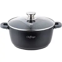 Cheffinger Marmite en fonte d'aluminium avec couvercle en verre pour induction, revêtement en marbre, poêle à soupe Ø32cm