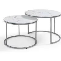En.casa Set de 2 tables basses 'Skagen' en marbre, blanc / argenté