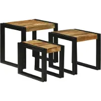 vidaXL Table Gigogne 3 pcs Marron et noir Bois de manguier brut massif