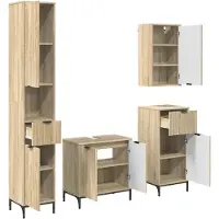 vidaXL Ensemble de meubles de salle de bain avec porte en bois composite chêne Sonoma, métal