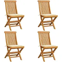 vidaXL Chaises de jardin avec coussins blanc crème 4 pcs. Teck massif