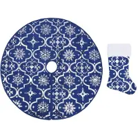 vidaXL Jupe de sapin de Noël de luxe avec chaussette Bleu 150 cm Tissu