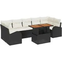 vidaXL Ensemble de canapé de jardin avec coussins 8 pcs noir et crème