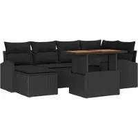 vidaXL Ensemble de salon de jardin , 7 pièces, couleur noire
