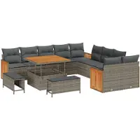 vidaXL Ensemble de canapés de jardin , 17 pièces, 12 places, gris, en résine tressée