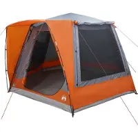 vidaXL Tente de camping , style cabane, gris et orange, 420 x 420 x 227 cm, polyester