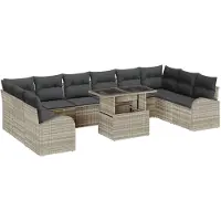 vidaXL Ensemble de canapé de jardin avec coussins 11 pcs Gris clair Poly-Rotin