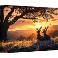 WALLARENA Impression sur toile foret cerf moderne 100x75 cm xxl tableau décoration deco murale intissée pour salon chambre cuisine