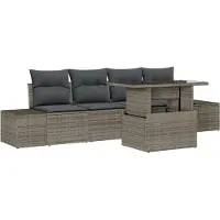 vidaXL Ensemble de canapés avec coussins 5 pcs Gris Poly-Rotin