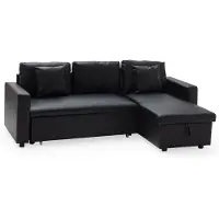 Happy Garden Canapé d'angle convertible simili CLARK 3 places noir