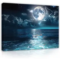 WALLARENA Impression sur toile mer lune moderne 60x40 cm xxl tableau décoration deco murale intissée pour salon chambre cuisine