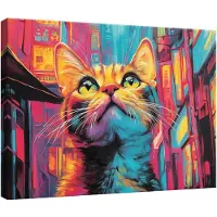 WALLARENA Impression sur toile abstrait chat pop art moderne 100x75 cm xxl tableau décoration deco murale intissée pour salon chambre cuisine