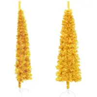 vidaXL Demi sapin de Noël artificiel mince avec support Doré 240 cm
