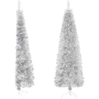 vidaXL Demi sapin de Noël artificiel mince avec support Argenté 240 cm
