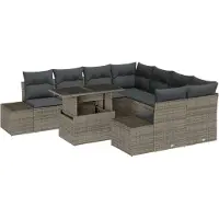 vidaXL Ensemble de canapés de jardin , 9 pièces, gris, en résine tressée