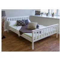 Homestyle4u Lit en bois double massif pin 140x200 blanc cadre de lit avec sommier futon lit