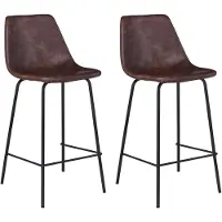 Happy Garden Lot de 2 tabourets de bar vintage LUCIEN marron - Hauteur d'assise 65cm