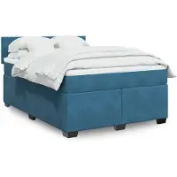 vidaXL Lit boxspring avec matelas bleu foncé 140x190 cm velours