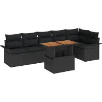 vidaXL Ensemble de canapé de jardin avec coussins 7 pcs noir poly rotin