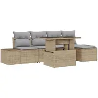vidaXL Ensemble de canapé de jardin avec coussins 6 pcs Beige et gris clair Poly-Rotin
