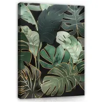 WALLARENA Impression sur toile feuilles vertes moderne 120x80 cm xxl tableau décoration deco murale intissée pour salon chambre cuisine