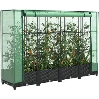vidaXL Potager surélevé avec couverture de serre aspect rotin 160x40x123 cm
