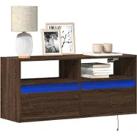 vidaXL Armoire TV murale éclairage LED brun imitation chêne 100x31x45 cm
