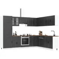 vidaXL Ensemble d'armoires de cuisine Porto 14 pièces noir bois composite