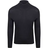 Suitable Pull Col Roulé Rib Merino Marine Bleu Bleu foncé taille M