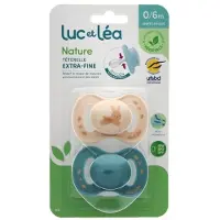 Luc et Léa Nature 2 Sucettes Anatomiques Téterelle Extra-Fine 0-6 Mois - Modèle : Beige Lapin Et Bleu