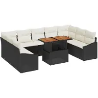 vidaXL Salon de jardin avec coussins 10 pcs noir et crème