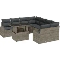 vidaXL Ensemble de canapés de jardin , 9 pièces, gris, en résine tressée
