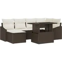 vidaXL Ensemble de canapé de jardin , 7 pièces, marron et crème, en polyrotin