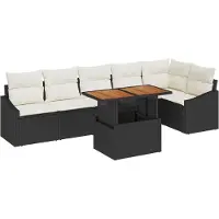 vidaXL Ensemble de canapés de jardin , 7 pièces, noir et crème