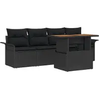 vidaXL Ensemble de canapé de jardin avec coussins 5 pcs noir poly rotin