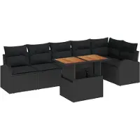 vidaXL Ensemble de canapé de jardin avec coussins 7 pcs noir