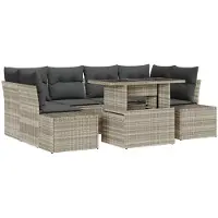vidaXL Ensemble de canapés avec coussins 7 pcs gris clair Poly-Rotin
