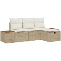 vidaXL Ensemble de canapés de jardin , 4 pièces, beige, en résine tressée