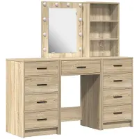 vidaXL Table de maquillage, 3 pièces, chêne Sonoma, 40 x 41 x 135 cm, panneaux de particules