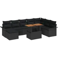 vidaXL Ensemble de salon de jardin , 9 pièces, couleur noire
