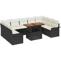 vidaXL Ensemble de canapé de jardin avec coussins 10 pcs noir et crème